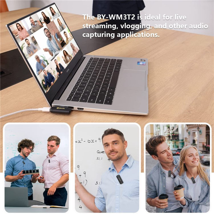 BOYA BY-WM3T2-U2 Wireless Lavalier Mic 2 Transmitter + Receiver for Youtube Vlog Live Streaming Omni-Directional Microphone