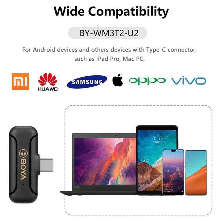 BOYA BY-WM3T2-U2 Wireless Lavalier Mic 2 Transmitter + Receiver for Youtube Vlog Live Streaming Omni-Directional Microphone