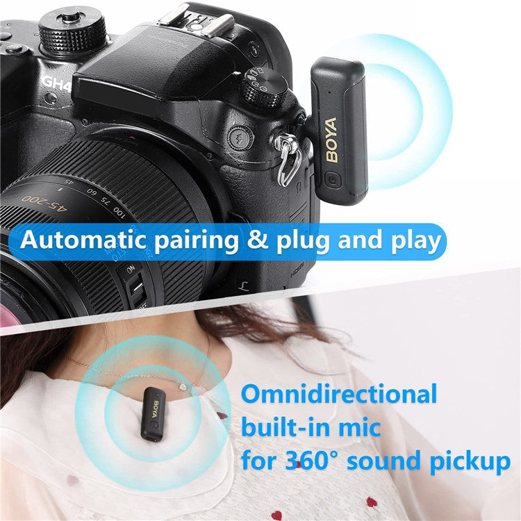 BOYA BY-WM3T2-M1 Mini Clip-On Microphone for Camera Noise Reduction Plug-and-Play Wireless Lavalier Mic with 3.5mm TRS Connector