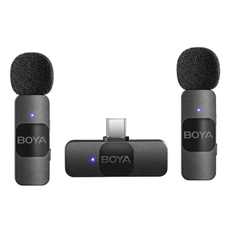BOYA BY-V20 2.4Ghz Wireless Lavalier Microphones USB-C Mini Video Recording Mic with 2 Transmitters + 1 Receiver