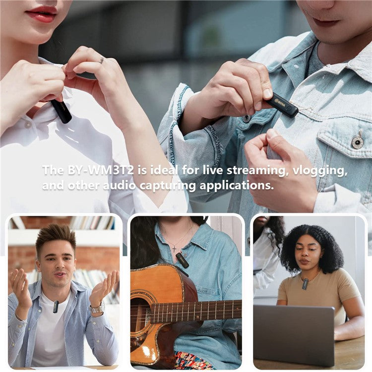 BOYA BY-WM3T2-D1 Wireless Lavalier Lapel Microphone 2.4GHz Dual Channel Mic with 1 Transmitter + 1 Receiver for Video Recording