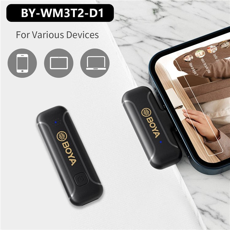 BOYA BY-WM3T2-D1 Wireless Lavalier Lapel Microphone 2.4GHz Dual Channel Mic with 1 Transmitter + 1 Receiver for Video Recording