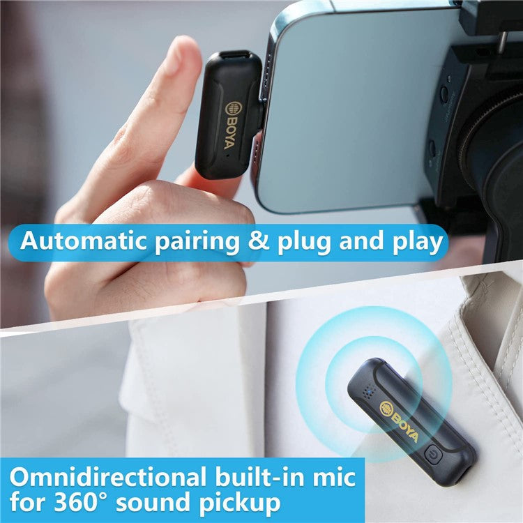 BOYA BY-WM3T2-D1 Wireless Lavalier Lapel Microphone 2.4GHz Dual Channel Mic with 1 Transmitter + 1 Receiver for Video Recording