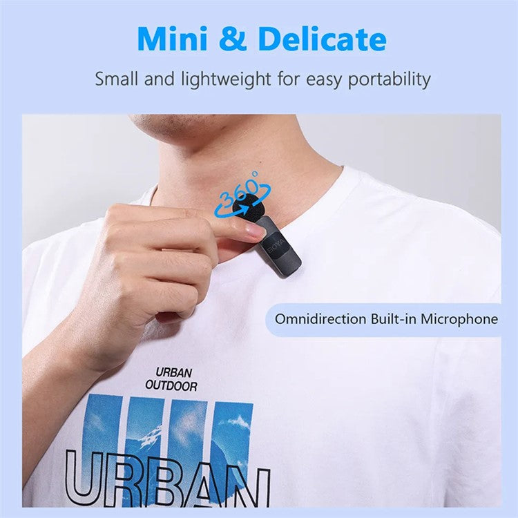 BOYA BY-V1 Wireless Lavalier Microphone Omnidirectional External Mini Condenser Mic with 1 Transmitter + 1 Receiver for Interview Video