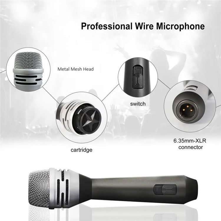 F8 Handheld Wired Microphone Cardioid Dynamic Vocal Mic with 5m Cable for Speakers, Karaoke Singing Machine