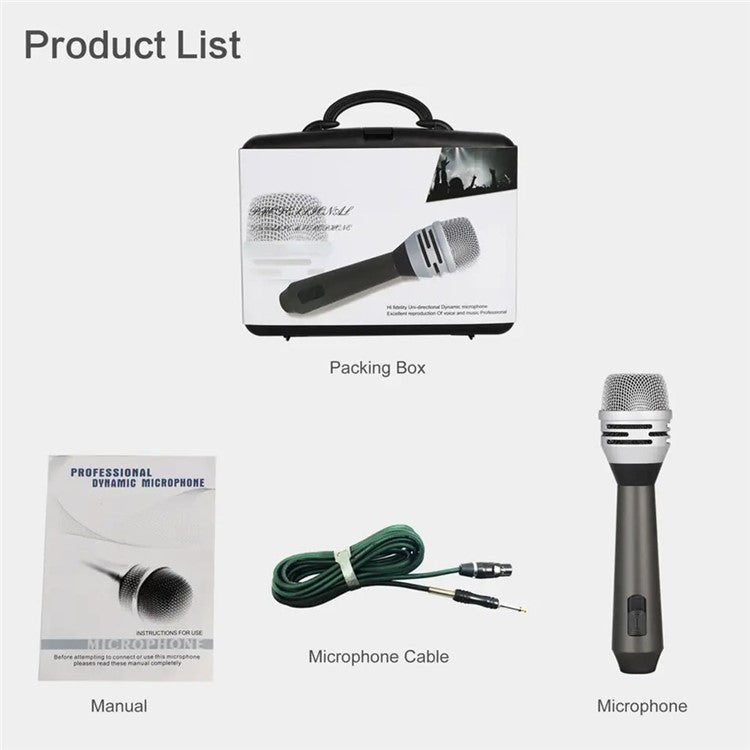 F8 Handheld Wired Microphone Cardioid Dynamic Vocal Mic with 5m Cable for Speakers, Karaoke Singing Machine