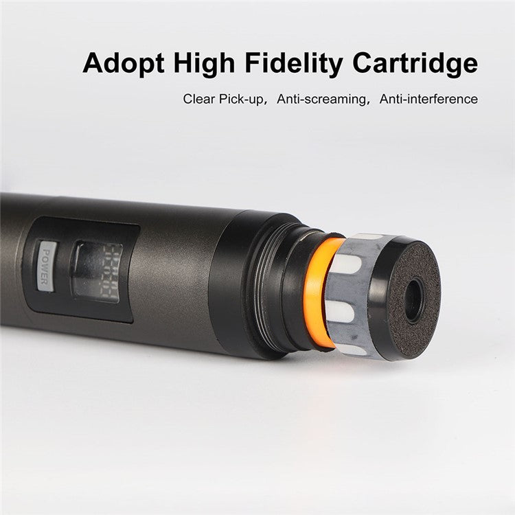 CD-02 Dual UHF Microphone System Handheld Dynamic Mic Support Magnetic Induction Charging - US Plug