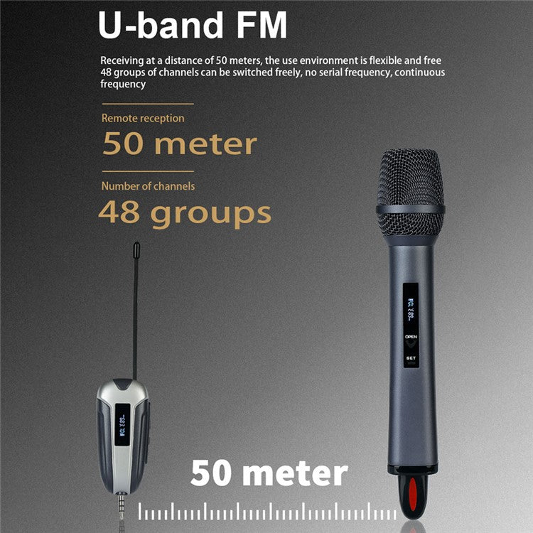 TX-11 Singing Phone Conference UHF Wireless Microphone Live Streaming Rechargeable Mic, 1 Mic + 1 Receiver - Grey