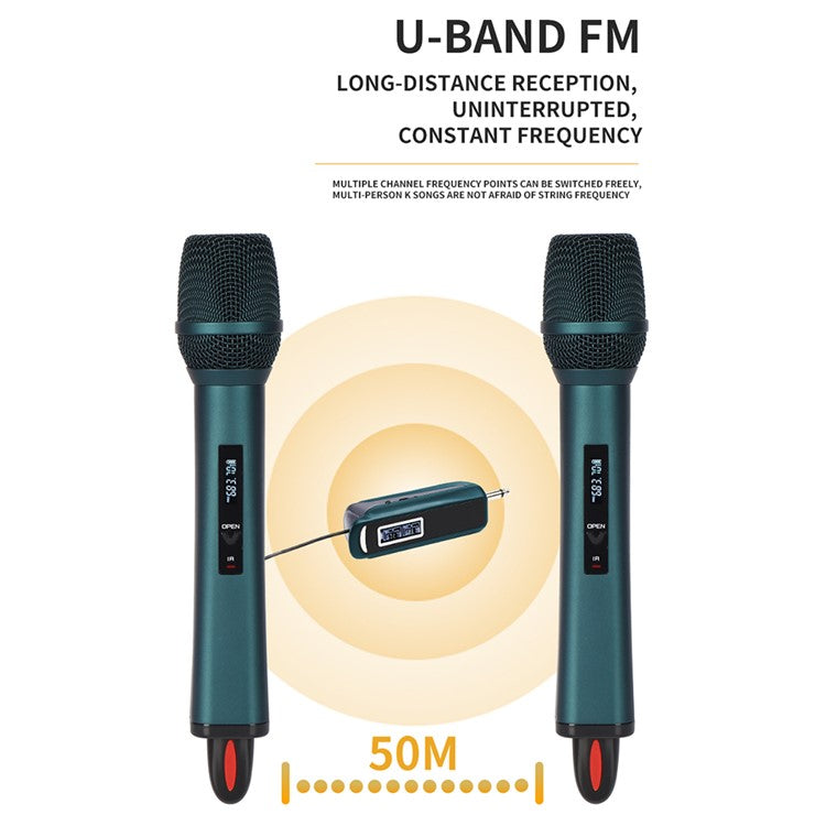 TX-12 Stage Singing Wireless Microphone Outdoor Home Live Streaming Rechargeable Mic, 2 Mic + 1 Receiver - Blue