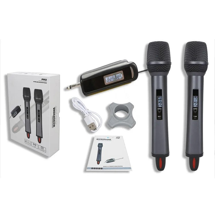 TX-12 Stage Singing Wireless Microphone Outdoor Home Live Streaming Rechargeable Mic, 2 Mic + 1 Receiver - Grey