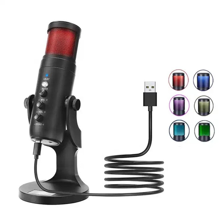 JMARY MC-PW9 Microphone USB Cable Mic Plug and Play RGB Light Voice Recording Tool