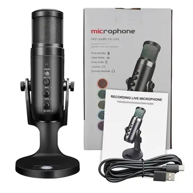 JMARY MC-PW9 Microphone USB Cable Mic Plug and Play RGB Light Voice Recording Tool