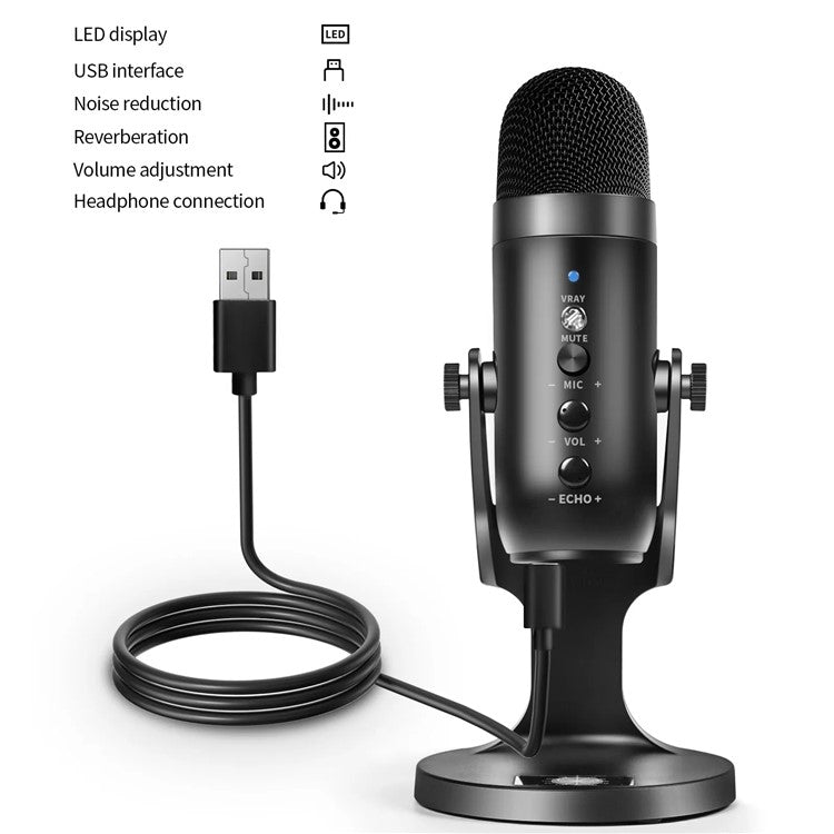 JMARY MC-PW8 Condenser Microphone USB Desktop Mic with Real-time Monitoring