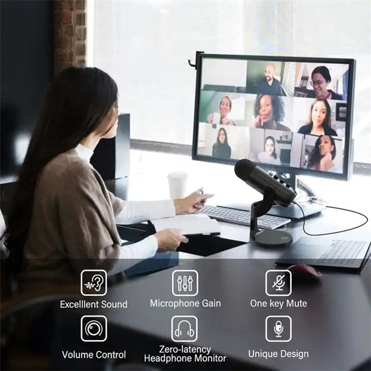 JMARY MC-PW8 Condenser Microphone USB Desktop Mic with Real-time Monitoring