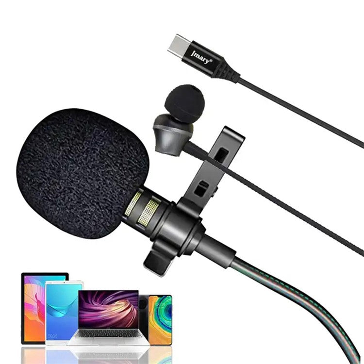 JMARY MC-R6 3m Type-C Wired Lavalier Microphone Live Streaming Mic with In-ear Earphone