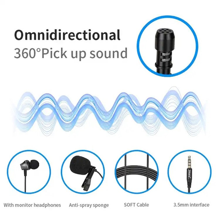 JMARY MC-R5 3m 3.5mm Wired Lavalier Microphone with Sound Monitoring Earphone