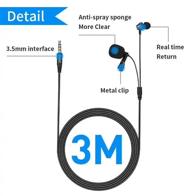JMARY MC-R5 3m 3.5mm Wired Lavalier Microphone with Sound Monitoring Earphone