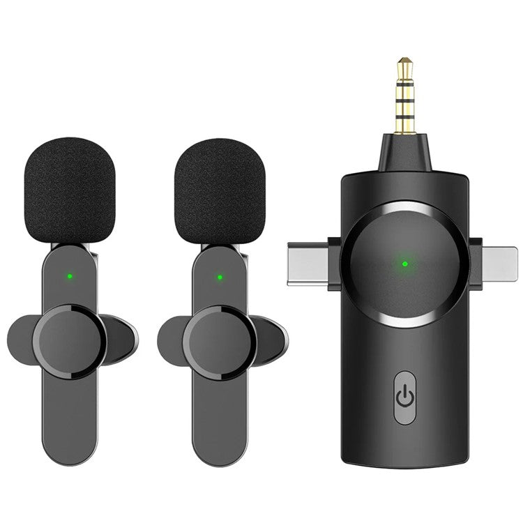 AP031 2 Wireless Lavalier Microphones with 1 Receiver for iPhone, Type-C Cell Phone, Camera
