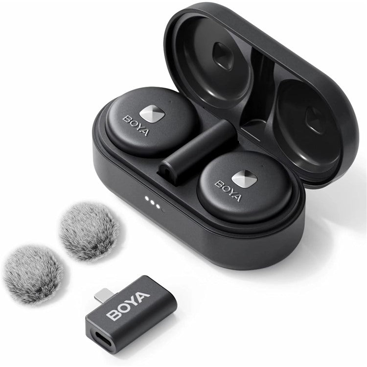 BOYA Omic-D 2 Transmitter + 1 8-Pin Receiver, Button Shape 2.4G Wireless Microphone Lapel Clip Mics - Black