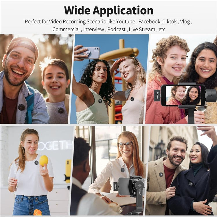 BOYA Omic-D 2 Transmitter + 1 8-Pin Receiver, Button Shape 2.4G Wireless Microphone Lapel Clip Mics - Black