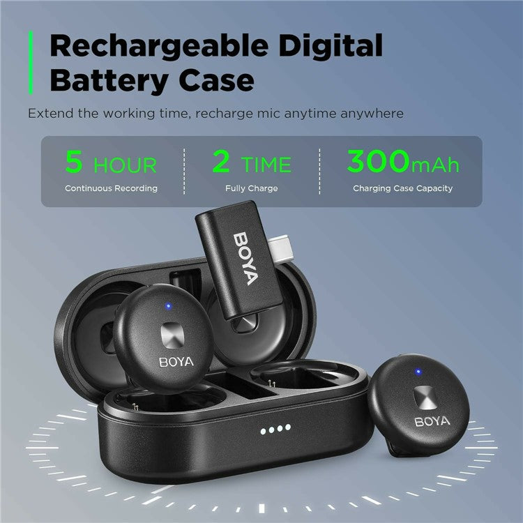 BOYA Omic-U 2 Transmitter + 1 USB-C Receiver, Button Shape Wireless Lavalier Microphone - Black