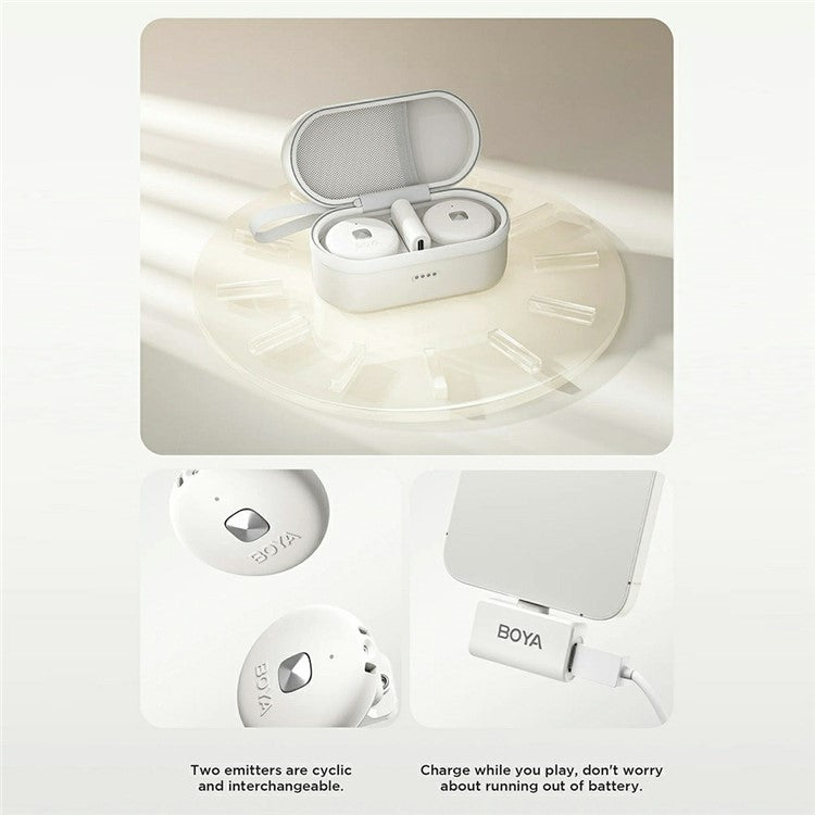 BOYA Omic-U 2 Transmitter + 1 USB-C Receiver, Button Shape Wireless Lavalier Microphone - White