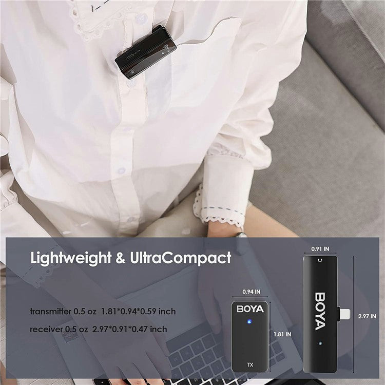 BOYA WMic5-M3 For iPhone / iPad 2.4G Wireless Microphone Lapel Clip Mic, 1 Transmitter + 1 8-Pin Receiver