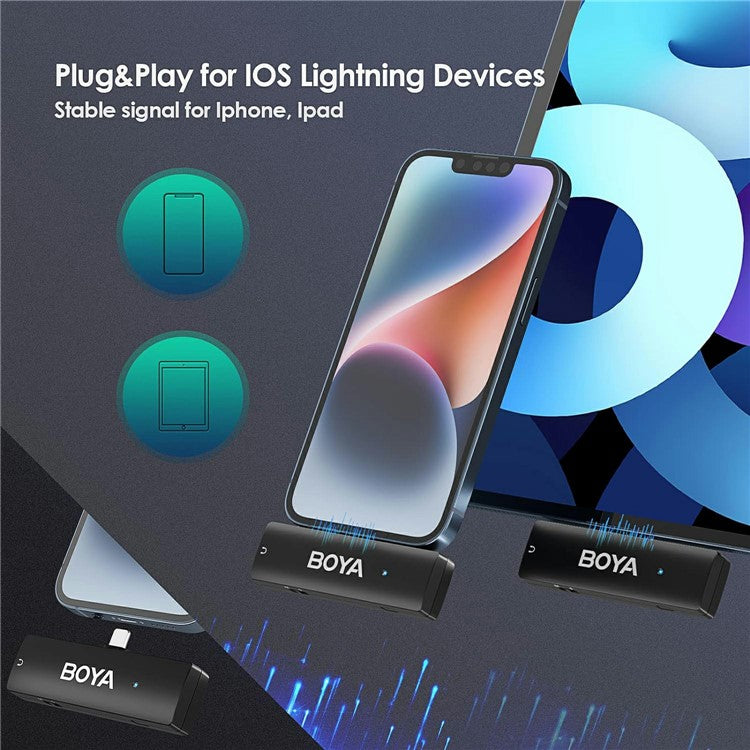 BOYA WMic5-M3 For iPhone / iPad 2.4G Wireless Microphone Lapel Clip Mic, 1 Transmitter + 1 8-Pin Receiver