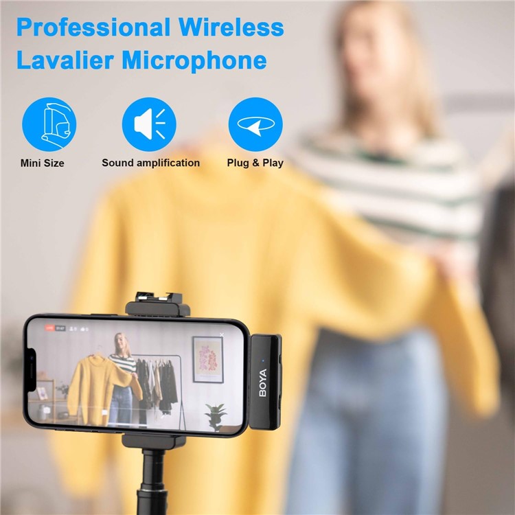 BOYA BOYALINK A1 Wireless Microphone Phone Camera Vlogging Lapel Clip Mic, 1 Transmitter + 1 Receiver