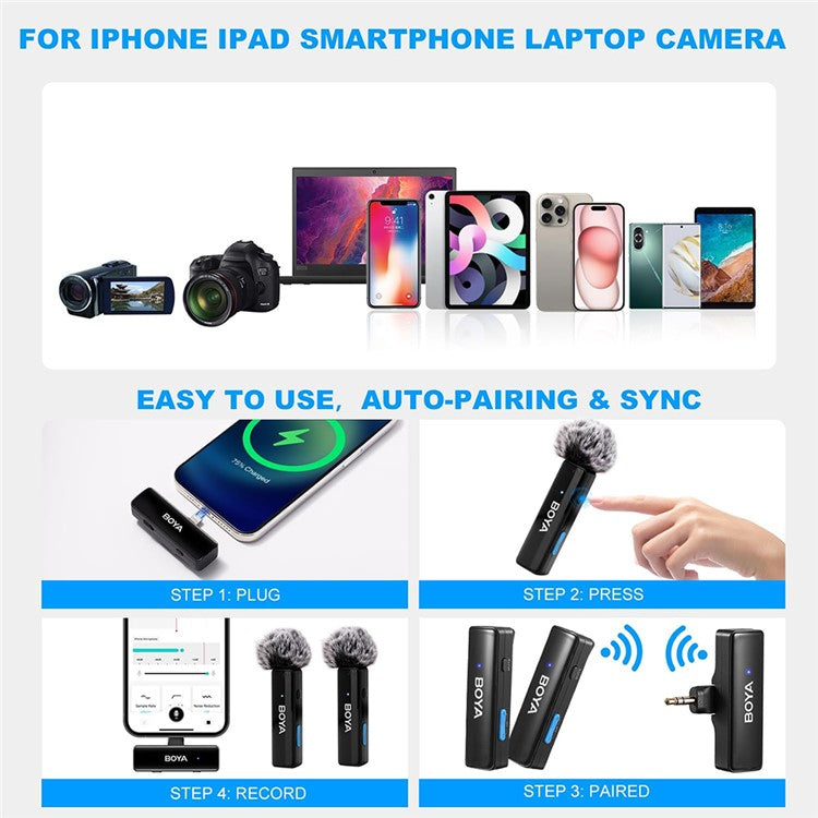 BOYA BOYALINK A2 For iPhone / Android / Camera Vlogging Wireless Lavalier Microphone (2 TX+1 RX) 100m Range