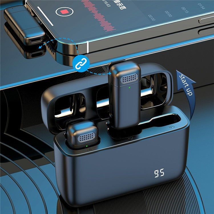 K13 2 Wireless Lavalier Microphone + 8Pin Receiver with Digital Display Charging Case