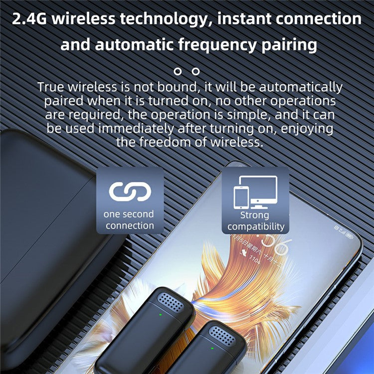 K13 2 Wireless Lavalier Microphone + 8Pin Receiver with Digital Display Charging Case