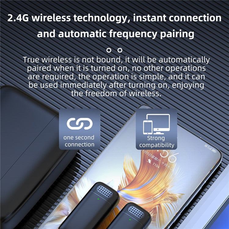 K13 Wireless Clip Mic Wireless Lavalier Microphone (2 Microphone+1 Receiver) with Charging Station