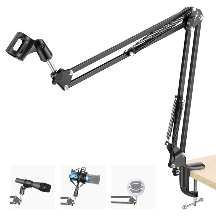 NEEWER Recording Microphone Extendable Stand Shockproof Microphone Clip Scissor Arm Table Mount Clamp - Black