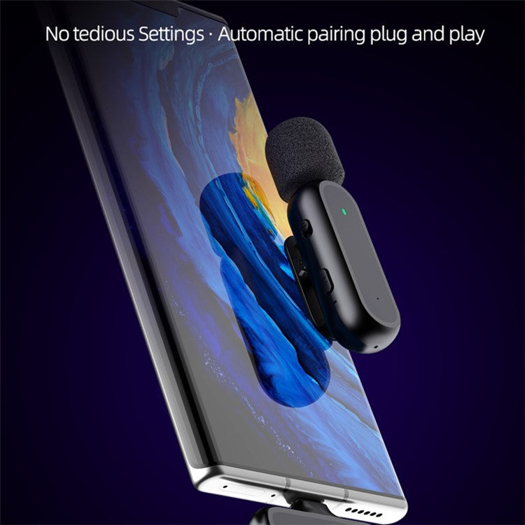 K61 Wireless Lavalier Microphone 2.4G Compact Lapel Microphone System Clip-on Lavalier Mic for Type-C Phone Podcast Vlog YouTube