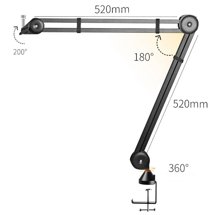 HSP38 104cm Adjustable Microphone Clip Holder Desktop 3 / 8 Inch Screw Connector Mic Bracket Mount Clamp - White