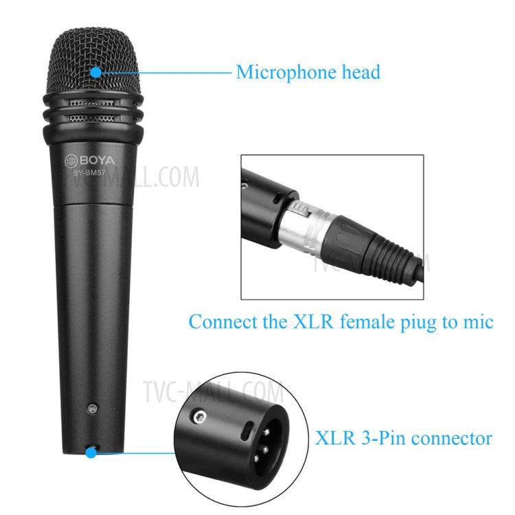 BOYA BY-BM57 Aluminum Zinc Alloy Cardioid Dynamic Microphone for Vocal Speaker Recording