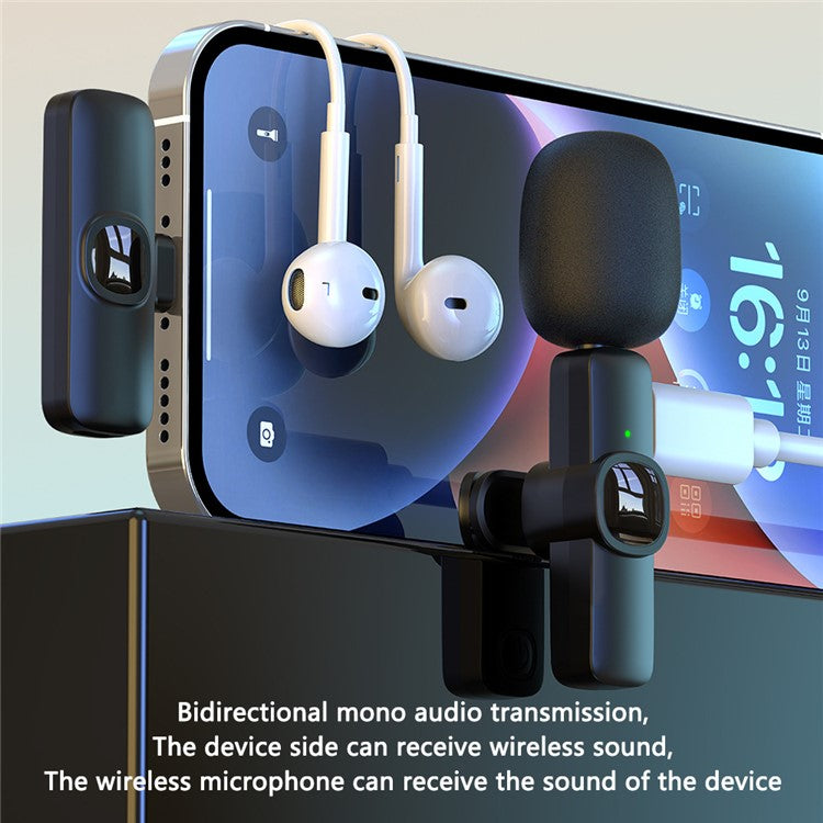 J1 Noise Reduction 2.4G Wireless Lavalier Microphone System 2 Mic + 1 Receiver - Type-C Interface