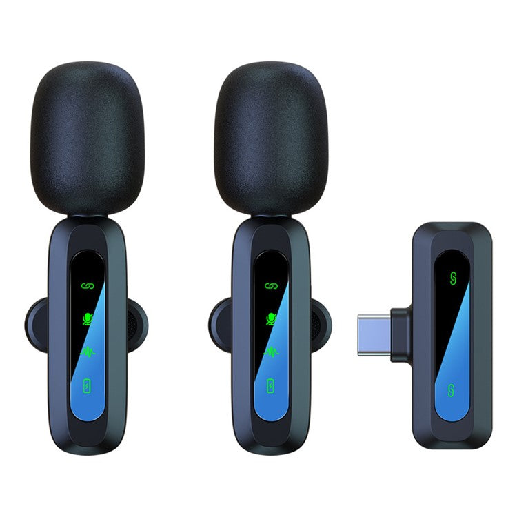 J3 Digital Display Noise Reduction 2.4G Wireless Lavalier Microphone System, 2 Mic + 1 Receiver - Type-C Interface