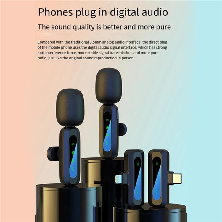J3 Digital Display Noise Reduction 2.4G Wireless Lavalier Microphone System, 2 Mic + 1 Receiver - iP Interface