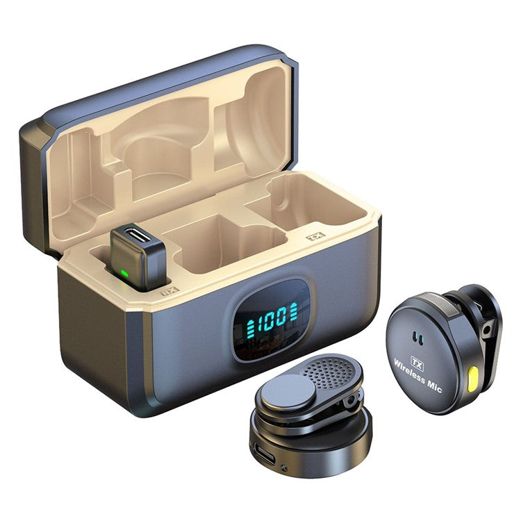 Q8 Outdoor Live Broadcasting Dual Noise Reduction Wireless 2.4G Lavalier Microphone, 2 Mic + 1 Receiver - Type-C Interface