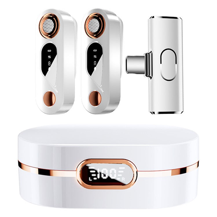 S36 2.4G Wireless Lavalier Microphone with Digital Display Charging Case, 2 Transmitter + 1 Receiver - Type-C Receiver