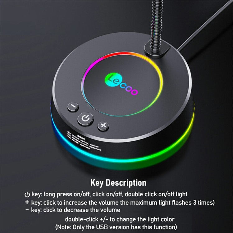 LENOVO LECOO MC01S USB Microphone RGB Color Computer Laptop Microphone