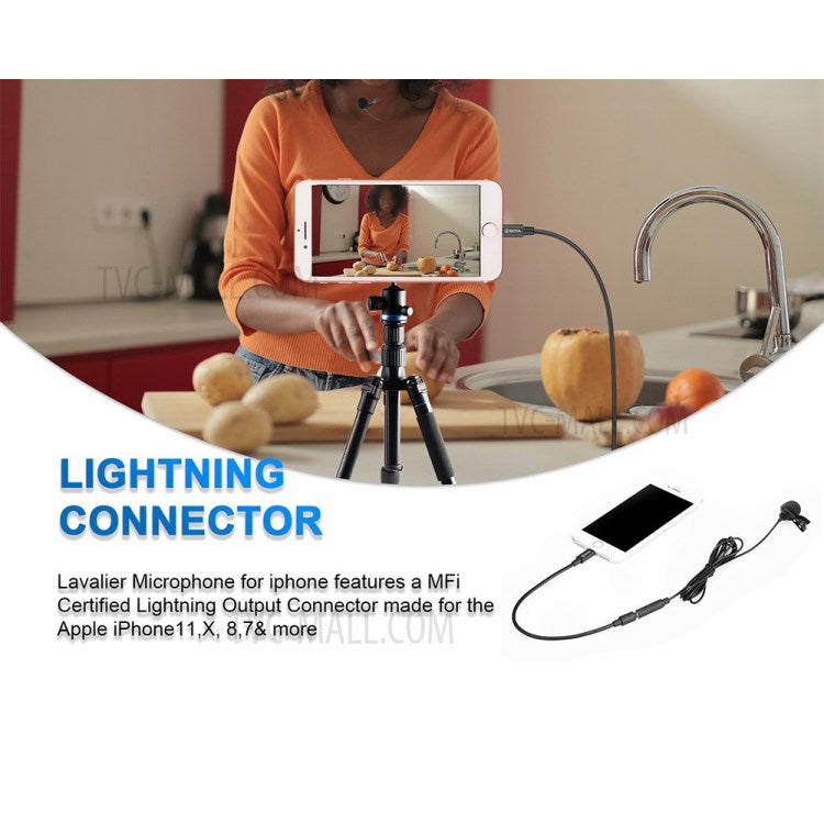 BOYA BY-M2 Lavalier Microphone Omnidirectional Condenser Mic with 3.5mm TRS Cable Detachable Single Head for iOS Smartphone