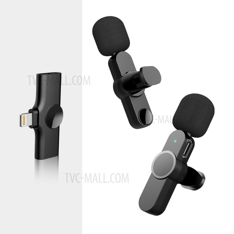 2Pcs Wireless Lavalier Microphone Live Streaming Recording Lapel Clip Mic with Lightning Jack Receiver for iPhone