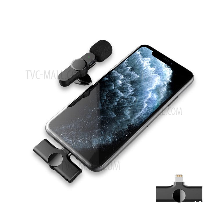 2Pcs Wireless Lavalier Microphone Live Streaming Recording Lapel Clip Mic with Lightning Jack Receiver for iPhone