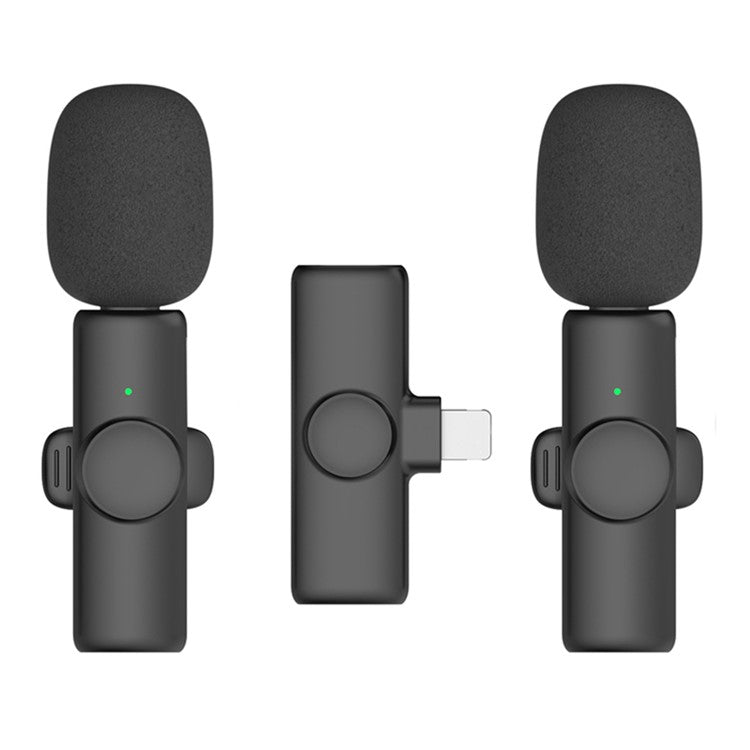 K2 2 Lavalier Microphones with 1 Lightning Receiver Noise Reduction Wireless Lapel Mic for Live Interview Mobile Phone Recording