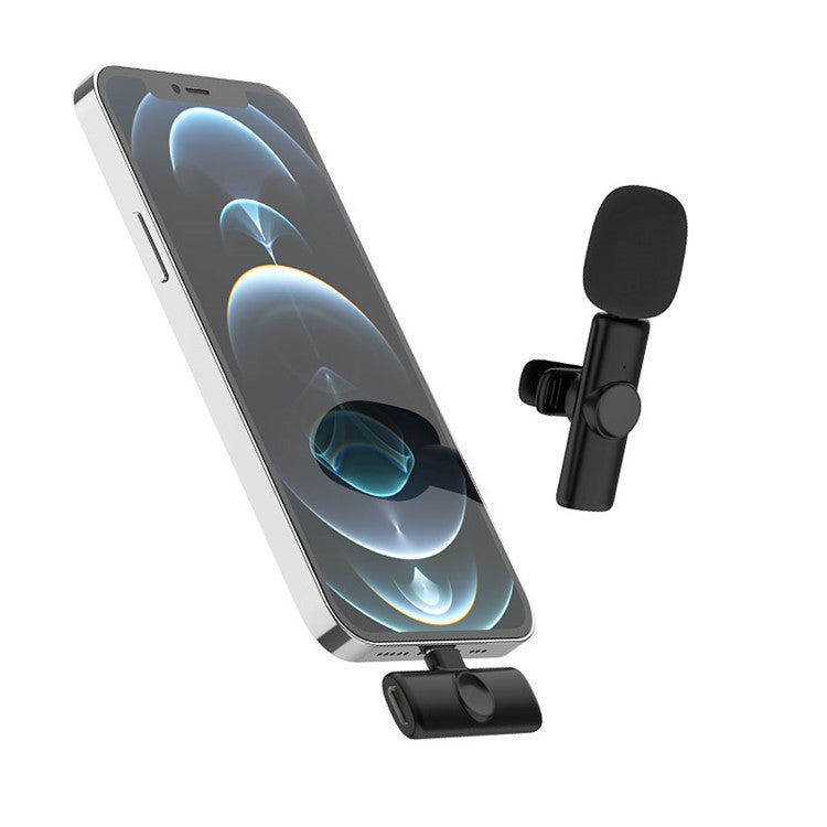 K2 2 Lavalier Microphones with 1 Lightning Receiver Noise Reduction Wireless Lapel Mic for Live Interview Mobile Phone Recording