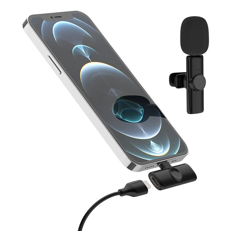 K2 2 Lavalier Microphones with 1 Lightning Receiver Noise Reduction Wireless Lapel Mic for Live Interview Mobile Phone Recording