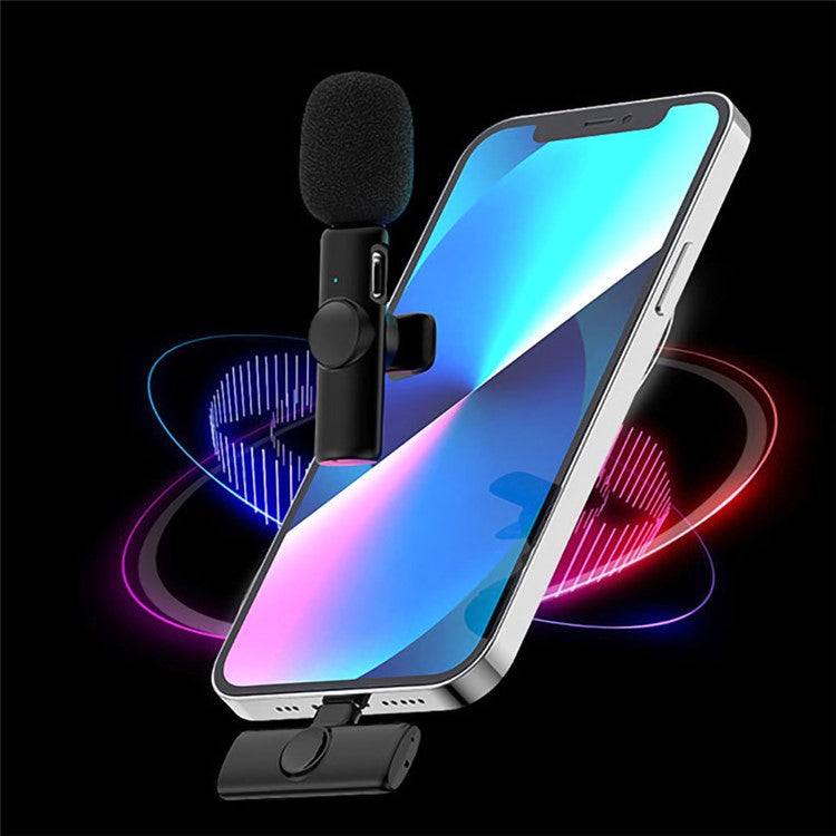 K2 2 Lavalier Microphones with 1 Lightning Receiver Noise Reduction Wireless Lapel Mic for Live Interview Mobile Phone Recording